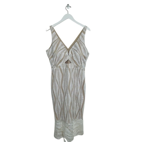 Guess Women's White Nude Embroidered Keyhole Midi Dress Size 14 NWT $138 - Picture 1 of 4